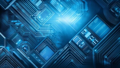 technology designed background blue concept of chips and electronics