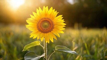 sunlit sunflower standing alone in an open field, symbol of summer vitality and agricultural beauty, perfect for seasonal marketing, educational tools, nature guides
