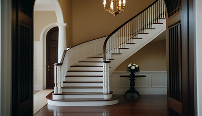 classic colonial entryway elegant staircase handcrafted railings