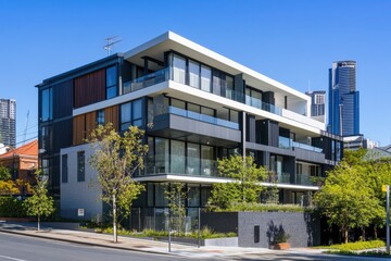 Fototapeta premium Residential and commercial Apartment building in inner Melbourne suburb VIC , Sydney NSW Australia , ai