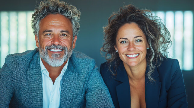 Smiling couple in business attire