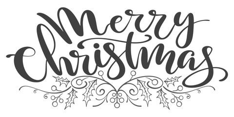 Merry Christmas lettering calligraphy. Hand drawn brush style modern calligraphy. Vector illustration of handwritten lettering.