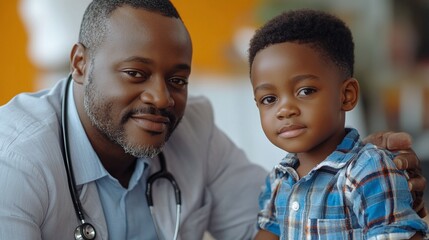 african male pediatrician using a stethoscope to examine a boy patient during a routine medical checkup ensuring wellness and proper care