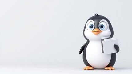 Obraz premium Cute Cartoon Penguin Character Smiling and Posing in Blank Background