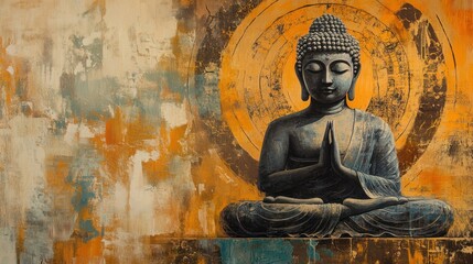 Mindfulness art featuring abstract representations of Buddha, blending modern techniques with traditional symbolism