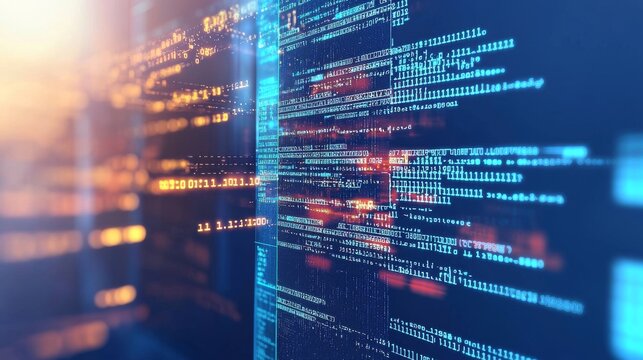 A network with random programming code, concept of web and software development, futuristic technology, digital connectivity, and cyber space (3D rendering)