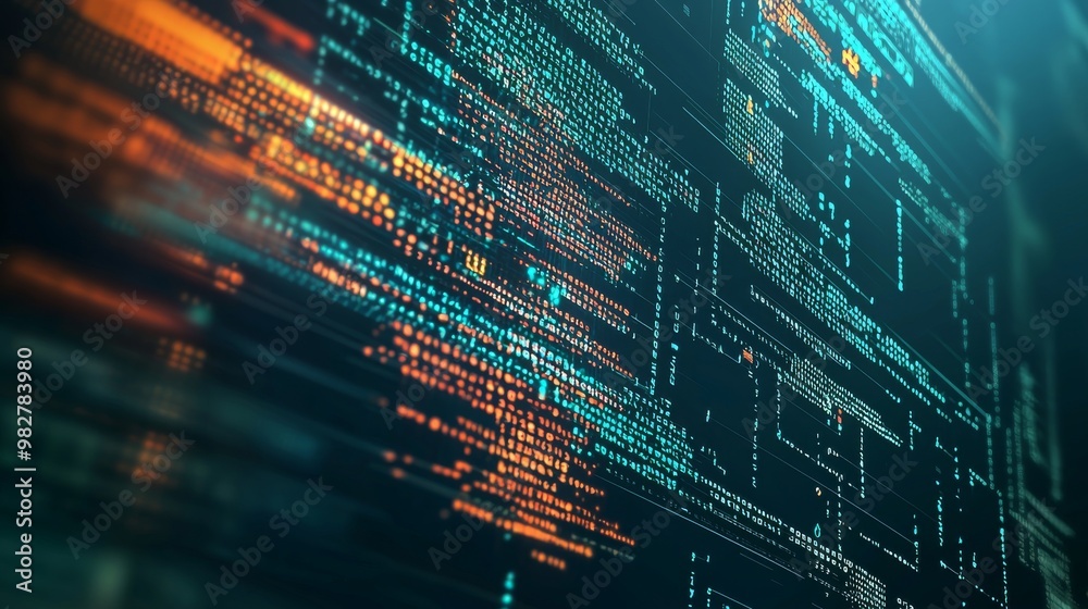 Poster network with randomly generated code, concept of web and software development, digital connectivity,