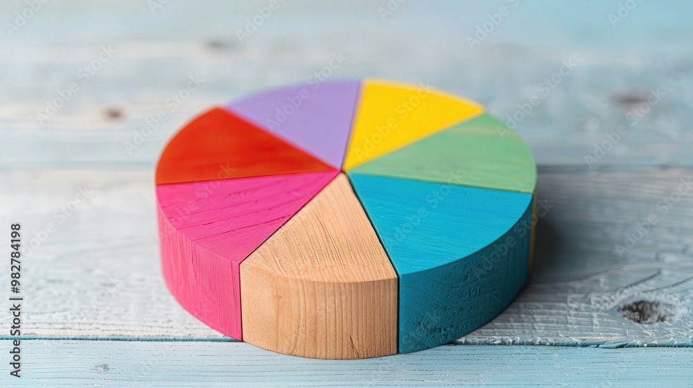 Canvas Prints colorful wooden blocks pie chart, a striking visual representation of data using vibrant, segmented 