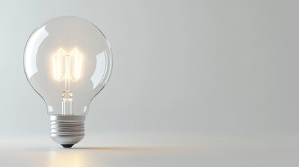 A glowing light bulb stands on a plain surface, symbolizing ideas and innovation.