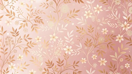 A sophisticated and calming digital wallpaper featuring a gentle pink hue with a subtle gold floral pattern, perfect for creating a peaceful atmosphere in digital or print designs.