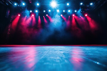 Colorful Stage Lights with Fog in a Dark Venue
