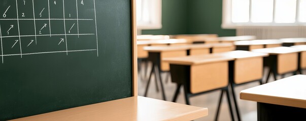 Algebra Equations on Chalkboard in a well-lit math classroom