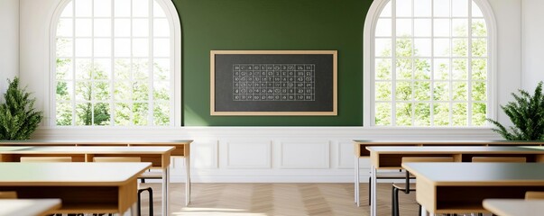 Bright and Airy Math Classroom featuring rows of desks