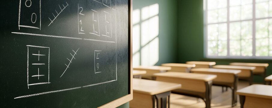 Algebra Equations on Chalkboard in a well-lit math classroom - Powered by Adobe