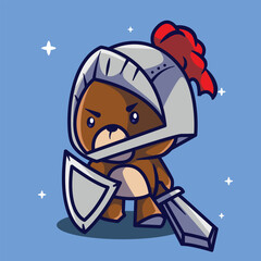 vector cute bear knight character illustration