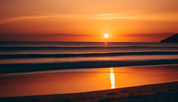 vibrant orange sunset casting warm hues peaceful beach