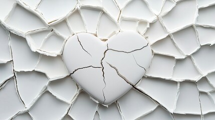 Heart of Cracked White Ceramic on Broken Surface