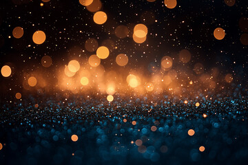 Obraz premium Sparkling Golden Glitter Lights on Blue Background