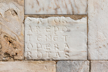 Naklejka premium Facade of Siena Cathedral, Italy. The magic Sator square, esoteric word, Latin palindrome