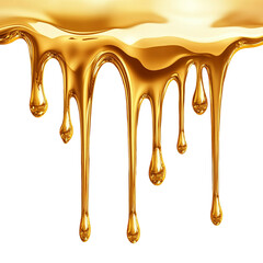 Gold liquid dripping down from the top, isolated 