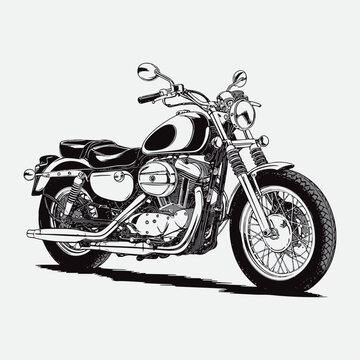 Stylish black and white graphic illustration of a chopper motorcycle