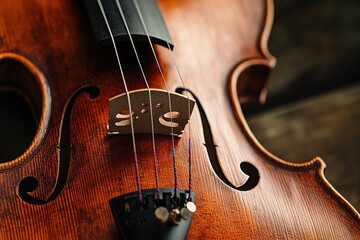 Fototapeta premium Close-up of a violin with bow and strings