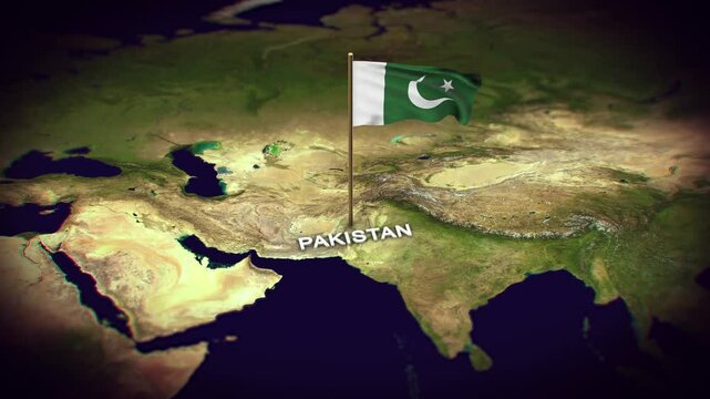 The Flag of Pakistan on the World Map, Pakistan map with flag 3d animation