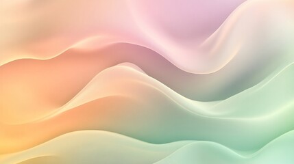 Obraz premium Abstract gradient background with soft waves of pastel lavender, peach, and mint green