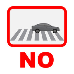 Car parked on a pedestrian crosswalk in a red rectangle with the word no