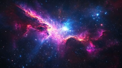 Naklejka premium A vibrant cosmic scene showcasing colorful nebulae and stars in the universe.
