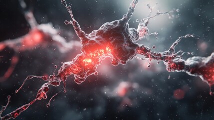 A close-up view of a neuron, showcasing its structure and glowing connections.