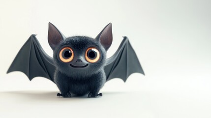 A cute, cartoonish bat with large eyes and outstretched wings, exuding charm and playfulness.