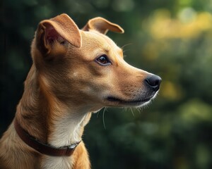 Obraz premium A serene profile of a dog, showcasing its alert expression amidst a natural backdrop, perfect for pet lovers and nature enthusiasts.