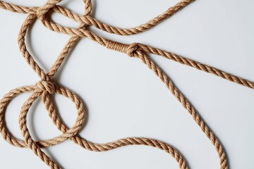 Obraz premium Knotted Rope and Twine Texture on Bright White Background