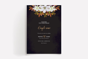 WEDDING INVITATION FRAME WITH FLOWER DECORATIONS WITH FRESH LEAVES