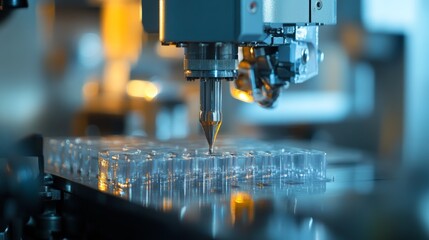 Close-up of a robotic arm precision-injecting plastic into a mold, showcasing the advanced manufacturing process for creating high-performance plastic components.