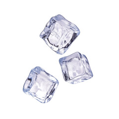 Obraz premium Crystal clear ice cubes scattered. transparent background.