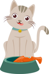 illustration of cat eating fresh raw fish vector