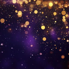 Obraz premium A visually captivating abstract background featuring a blend of purple and gold hues with sparkling lights and festive elements that create a magical and joyful atmosphere.
