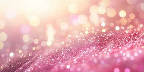 An artistic image showcasing a pink glittery background accentuated with softly glowing bokeh lights, creating a dreamy and enchanting visual experience perfect for various designs.