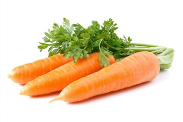 Carrots isolated. Carrot on white background. Four carrots with green leaves. Full depth of field , ai