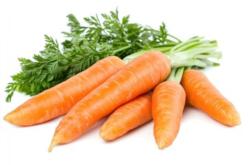 Carrots isolated. Carrot on white background. Four carrots with green leaves. Full depth of field , ai