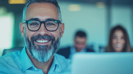 Fototapeta premium Smiling businessman in office setting