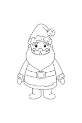 Simple coloring book, santa claus, new year black and white, line drawing on white background.