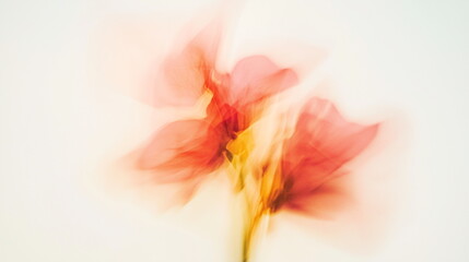 A blurred photograph of an abstract red flower on a white background
