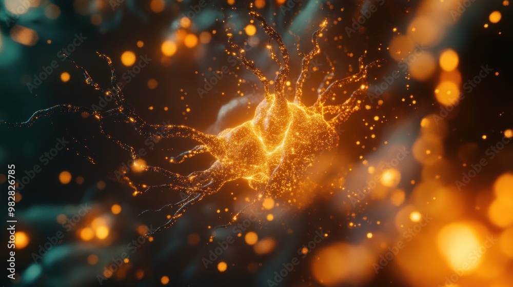 Wall mural abstract representation of energy or neural connections with glowing particles.