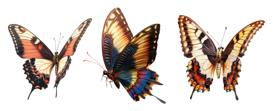 Set of transparent PNG image of Butterfly in Flight. A beautifully detailed butterfly in mid-flight. Perfect for nature, environment, and garden related designs