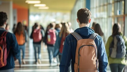Group students walking hallway has high ceiling scolaire avec des