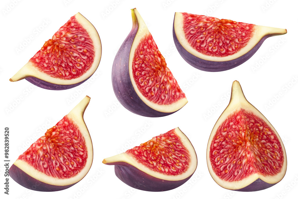 Wall mural fig isolated set. collection of fig slices in different angles on a transparent background.