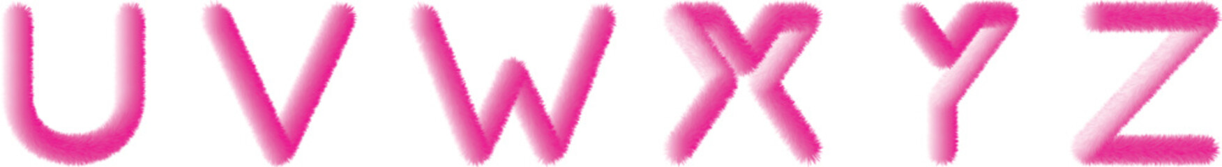 Fototapeta premium Fluffy text effect. Alphabet Letters U,V,W,X,Y,Z pink color.